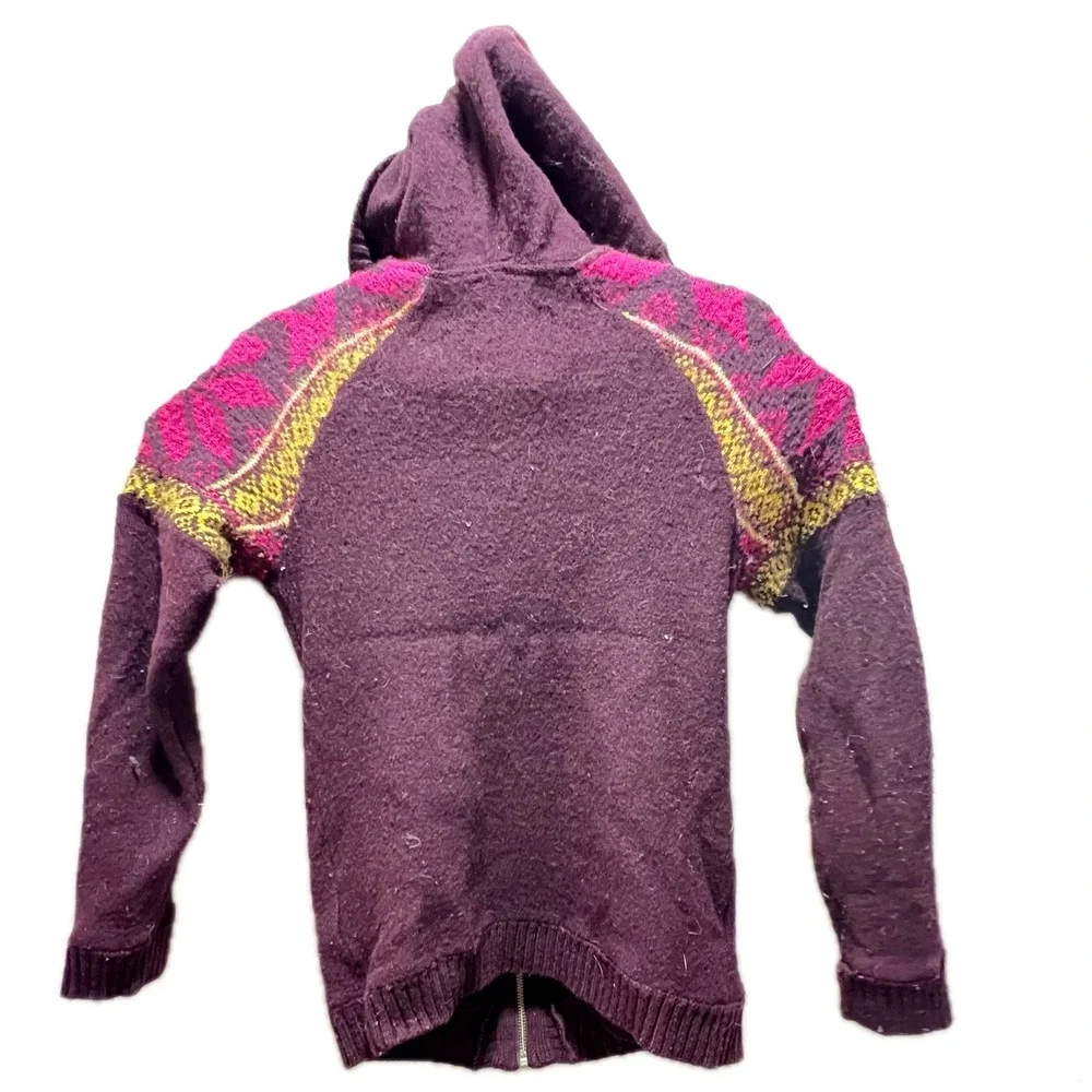 The North Face Full Zip Hoodie Sweater Kids Small Purple Fair Isle Good Knit